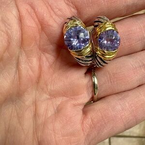 Elegant Gold and Silver Earrings with Purple Gemstone